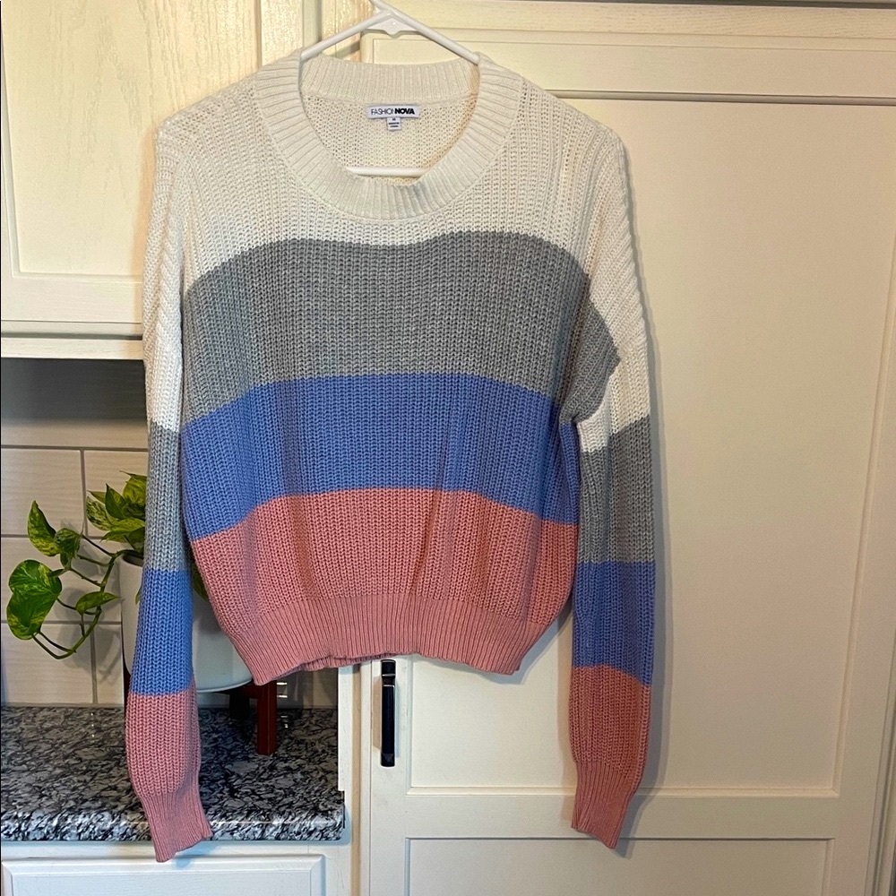 Fashion Nova Women Knit Colorblock Sweater Pink Blue Grey White Style 71488 M